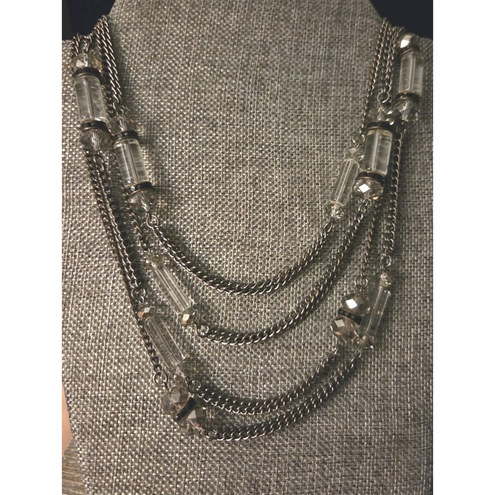 Tre Vero Double Strand Necklace 38" And 40" Dark Metal With Crystal Cylinders